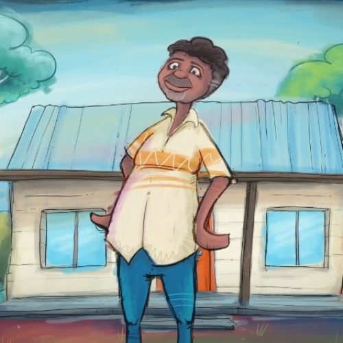 Clip of Kidney Transplant - my journey. Showing main character in front of his home.