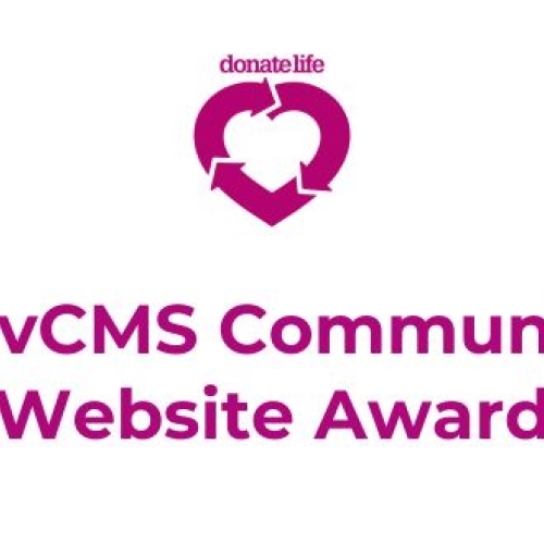 White background with a DonateLife logo and magenta words that read, 'GovCMS Community Website Award'