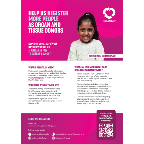 DonateLife Week flyer for workplaces