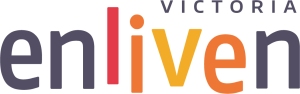 Enliven Victoria logo with words written out in rainbow text