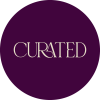Curated logo featuring the word ‘CURATED’ in light serif lettering centred inside a dark purple circular background.