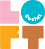 Loft Social logo made up of four colourful shapes arranged in a square, with the word ‘Social’ in white text inside a blue circular shape.