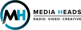 Media Heads logo featuring the letters ‘MH’ inside a circular teal and black outline, with the text ‘MEDIA HEADS’ and the tagline ‘RADIO - VIDEO - CREATIVE’ to the right.